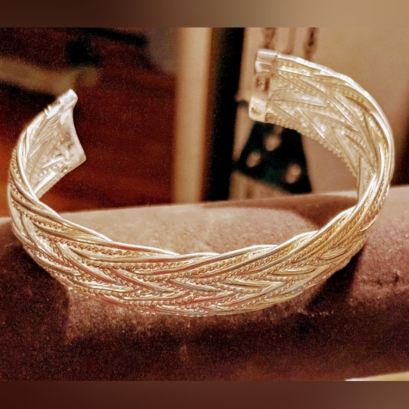 Vintage Estate Native Twine Braided Sterling Silver Cuff 7- 7.5 inch  Bracelet . - Picture 3 of 12
